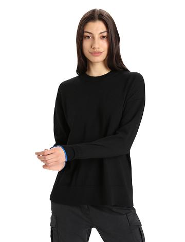 Women's Icebreaker Merino Shearer Crewe Sweaters Black / Lazurite | CA 1315QMAZ